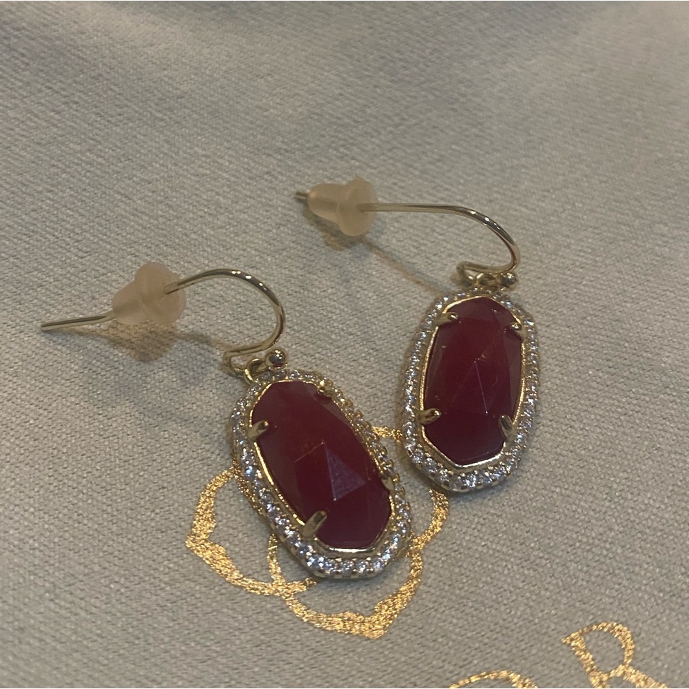 Red Lee Earrings with Crystal Border